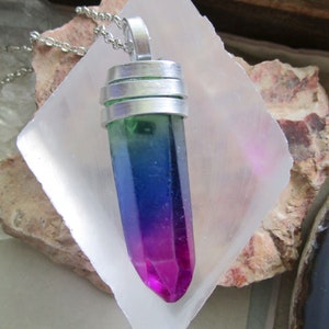 Rainbow Mystic Quartz Crystal Wire Wrapped Pendant Necklace