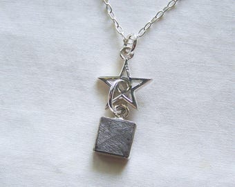 Extraterrestrial Gibeon Meteorite Sterling Silver Star Celestial Pendant Necklace