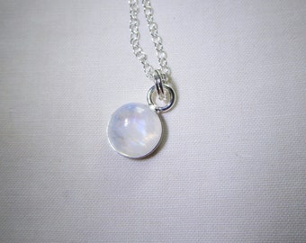 Natural Rainbow Moonstone Gemstone Sterling Silver Bezel Pendant Necklace
