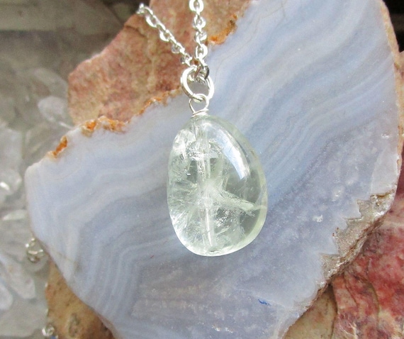 Green Amethyst Prasiolite Crystal Gemstone Pendant Necklace
