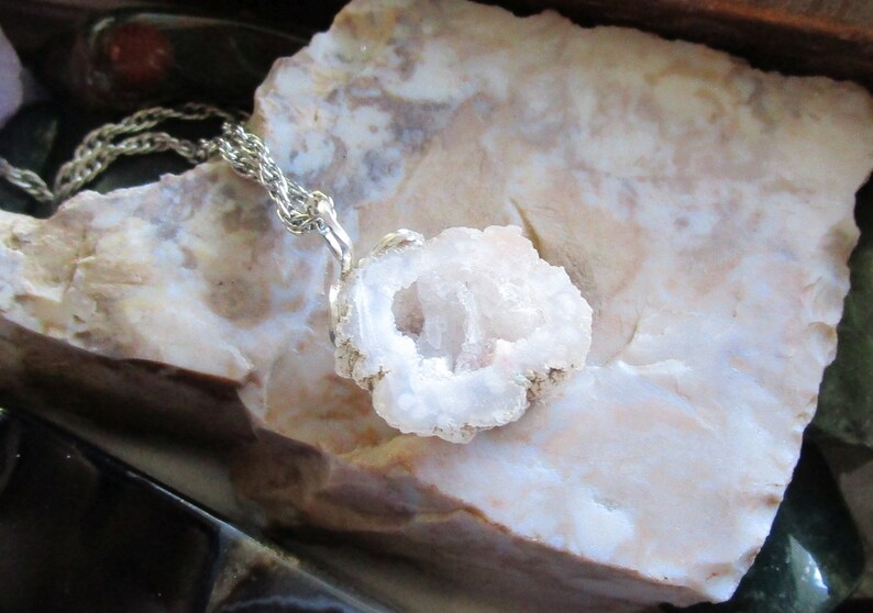 Natural Quartz Druzy Raw Geode Pendant Necklace image 5