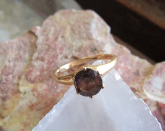 14k Solid Yellow Gold Smoky Quartz Solitaire Ring Size 6