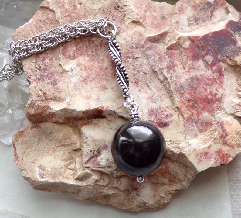 Elite Shungite Natural Black Crystal Ball Pendant Necklace