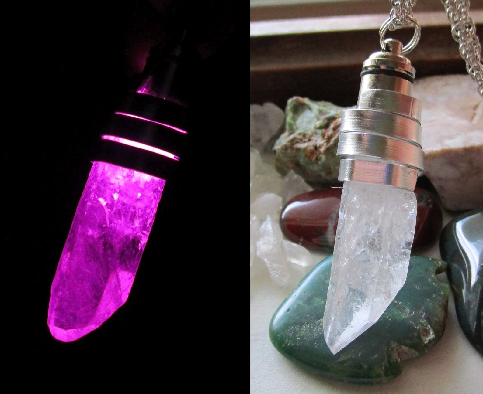 Hot Pink Quartz LED Light Up Crystal Pendant Necklace Etsy