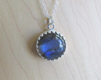 Labradorite Natural Gemstone Crystal Sterling Silver Pendant Necklace