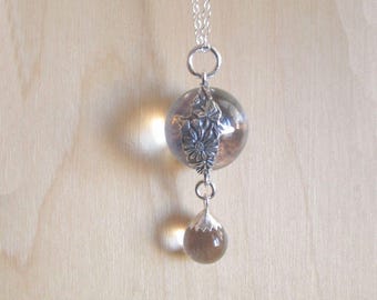 Pools of Light Antique Crystal Sterling Silver Repousse Pendant Necklace