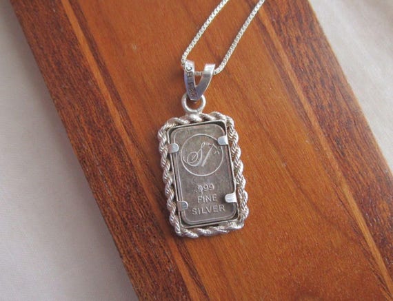 Solid .999 Silver Bar Panda Bear Pendant Necklace - image 7