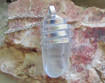 Lemurian Seed Quartz Natural Crystal Wire Wrapped Pendant Necklace