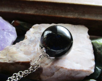 Black Obsidian Volcanic Glass Crystal Ball Pendant Necklace