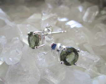 Natural Green Moldavite Extraterrestrial Gemstone Sterling Silver Earrings