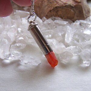 Orange Fire Opal Silver Bullet Necklace image 2
