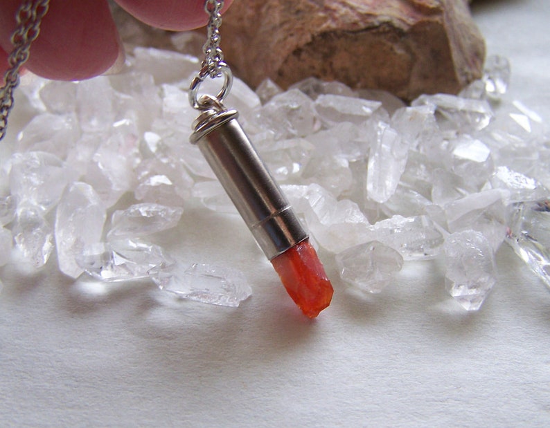 Orange Fire Opal Silver Bullet Necklace image 2