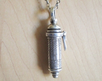 Vintage 925 Sterling Silver Pillar Sundial Pendant Necklace