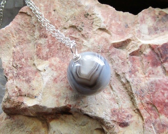Botswana Agate Banded Gemstone Crystal Ball Pendant Necklace