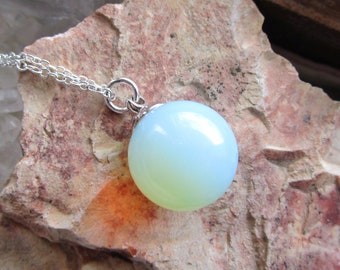 Iridescent Opalite Gemstone Crystal Ball Pendant Necklace