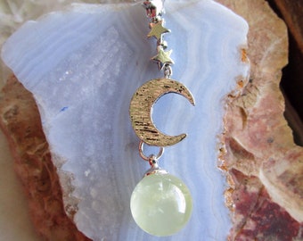 Citrine Gemstone Ball Silver Moon and Stars Pendant Necklace