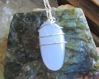 Natural Blue Chalcedony Wire Wrapped Gemstone Pendant - Etsy