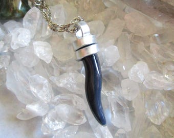 Blue Onyx Natural Gemstone Horn Pendant Necklace