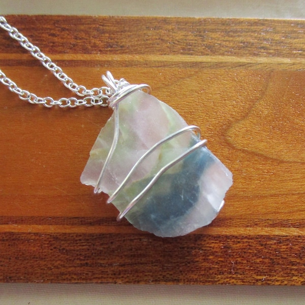 Rainbow Fluorite Natural Crystal Slice Wired Wrapped Pendant