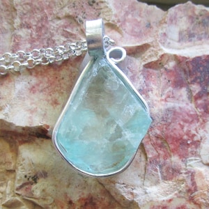 Green Fluorite Natural Crystal Wire Wrapped Pendant Necklace