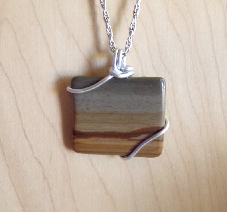 Owyhee Picture Jasper Natural Stone Wire Wrapped Pendant Necklace