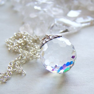 Vintage Rainbow Crystal Faceted Disco Ball Pendant Necklace