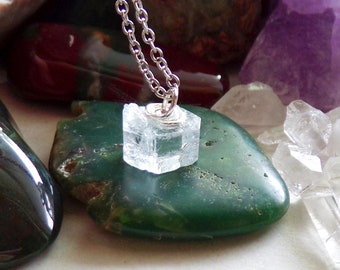 Blue Aquamarine Raw Crystal Gemstone Pendant Necklace