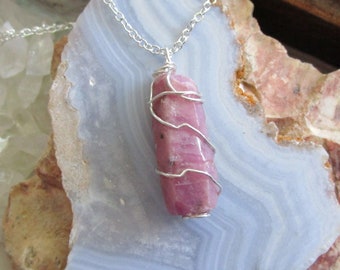 Natural Ruby Gemstone Raw Crystal Pendant Necklace