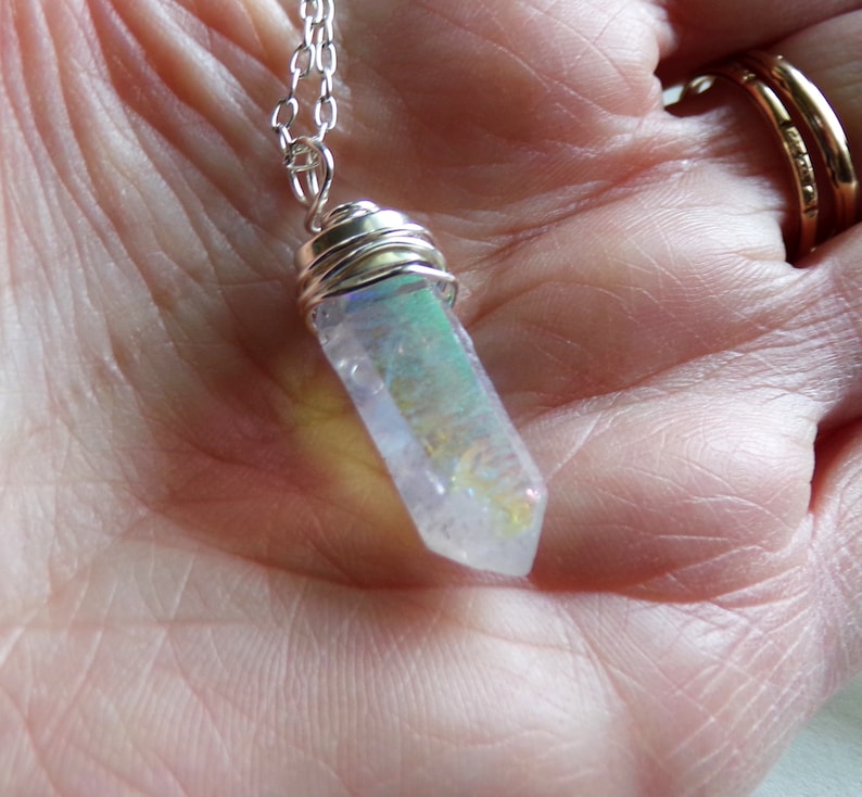 Angel Aura Quartz Crystal Iridescent Gemstone Pendant Necklace | Etsy