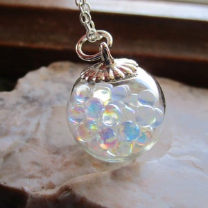 Faery Globe Iridescent Orbs Hand Blown Glass Ball Pendant Necklace