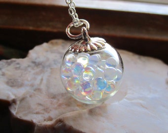 Faery Globe Iridescent Orbs Hand Blown Glass Ball Pendant Necklace