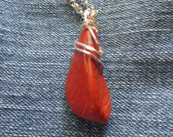 Red Jasper Natural Polished Wire Wrapped Pendant Necklace