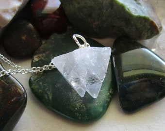 Apophyllite Clear Crystal Pyramid Pendant Necklace