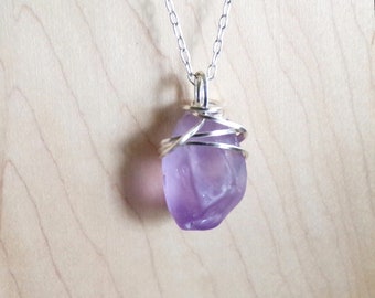 Purple Amethyst Gemstone Natural Crystal Pendant Necklace