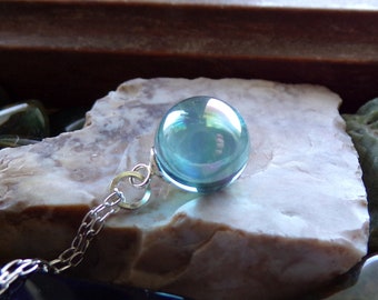 Aqua Aura Quartz Crystal Ball Pendant Necklace