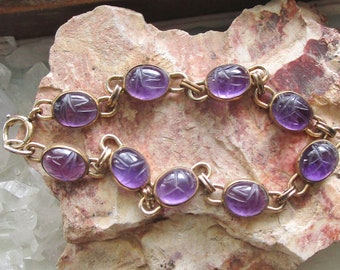 Amethyst Scarab Gemstone Vintage Egyptian Revival Gold Filled Bracelet