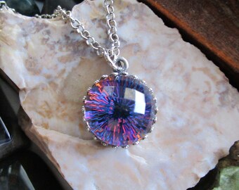 Vintage Faceted Czech Glass Volcano Fireball Crystal Pendant Necklace