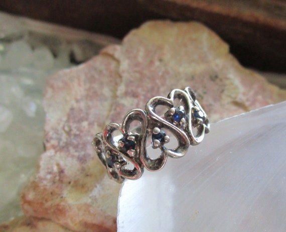Blue Sapphire Filigree Hearts Sterling Silver Rin… - image 3