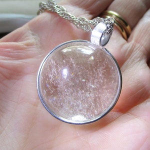 Natural Clear Quartz Crystal Ball Wire Wrapped Pendant Necklace