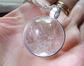 Natural Clear Quartz Crystal Ball Wire Wrapped Pendant Necklace