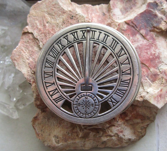 Antique Sterling Silver Sundial Money Clip Pendant
