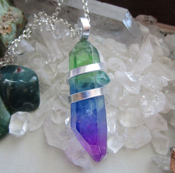 Rainbow Mystic Quartz Crystal Wire Wrapped Pendant Necklace - Etsy