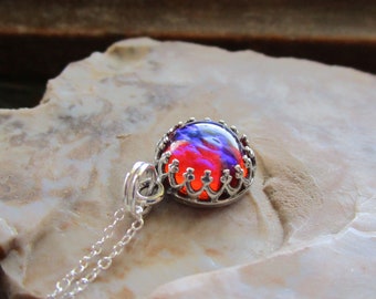 Dragon's Breath Glass Opal Small Sterling Silver Pendant Necklace