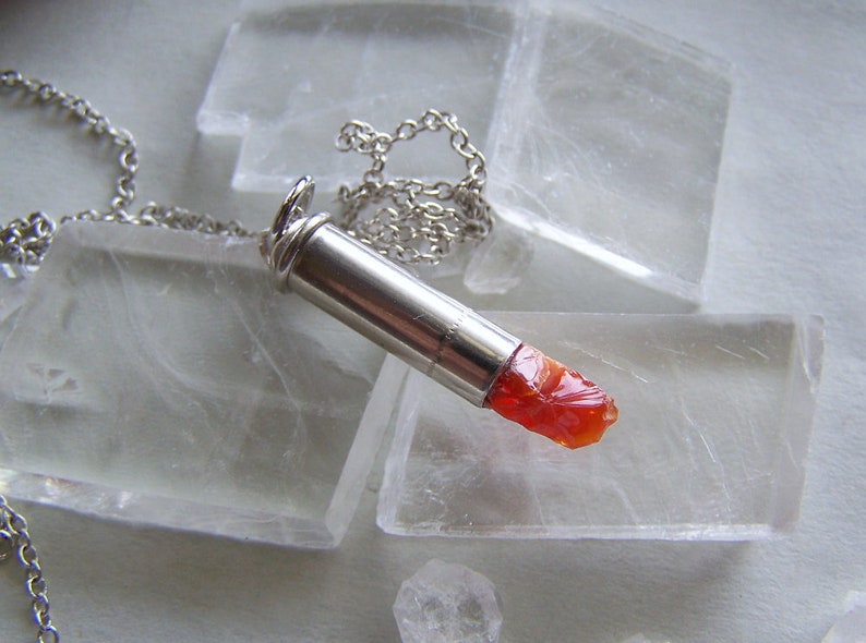 Orange Fire Opal Silver Bullet Necklace image 9