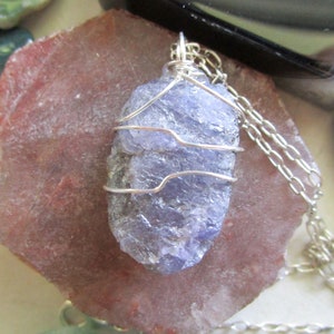 Blue Violet Tanzanite Raw Gemstone Crystal Pendant Necklace