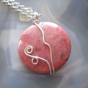 Pink Rhodonite Natural Crystal Gemstone Pendant Necklace