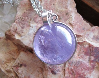 Natural Lavender Amethyst Gemstone Crystal Ball Pendant Necklace