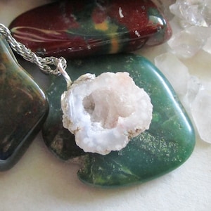 Natural Quartz Druzy Raw Geode Pendant Necklace image 1