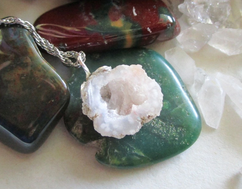 Natural Quartz Druzy Raw Geode Pendant Necklace image 1