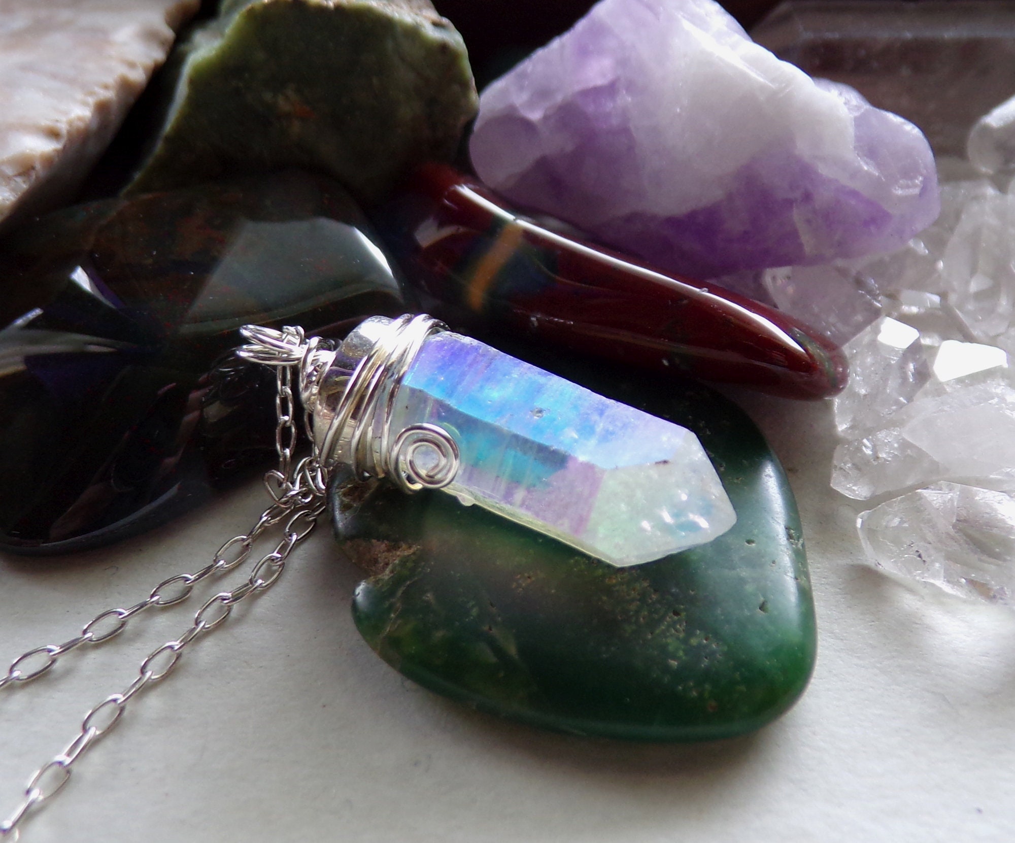 Angel Aura Quartz Crystal Iridescent Gemstone Pendant Necklace | Etsy